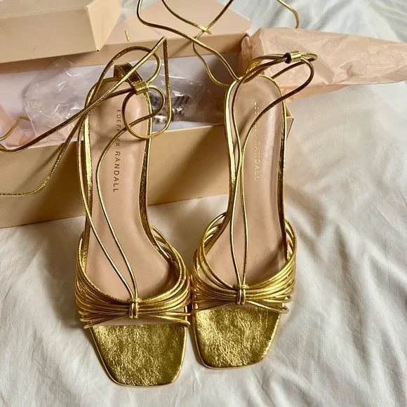 Loeffler Randall Riley Gold Lace Up Sandal Size 8.5 - Picture 2 of 10